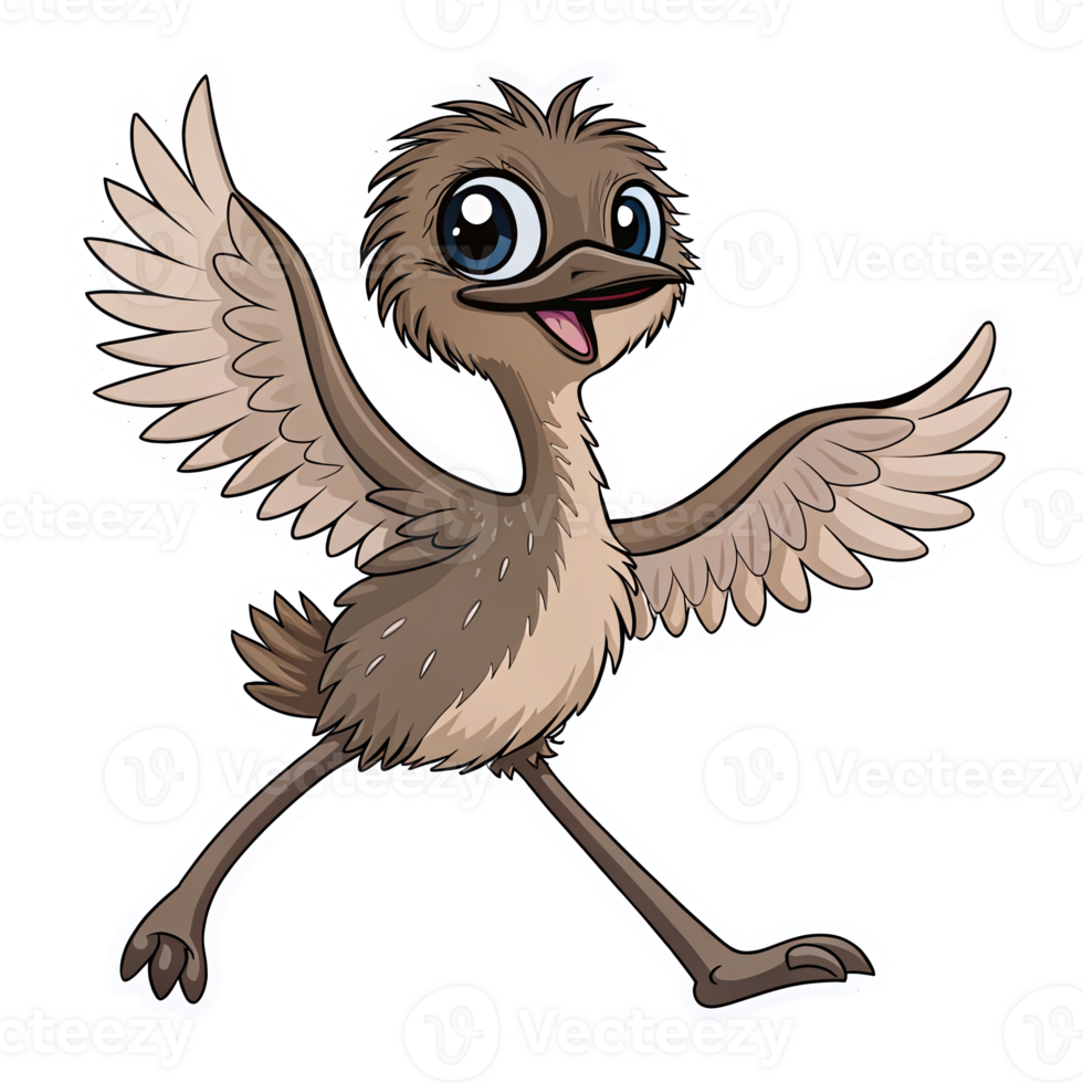 Cheerful Cartoon Bird Character with Outstretched Wings and Happy Expression on Transparent Background png