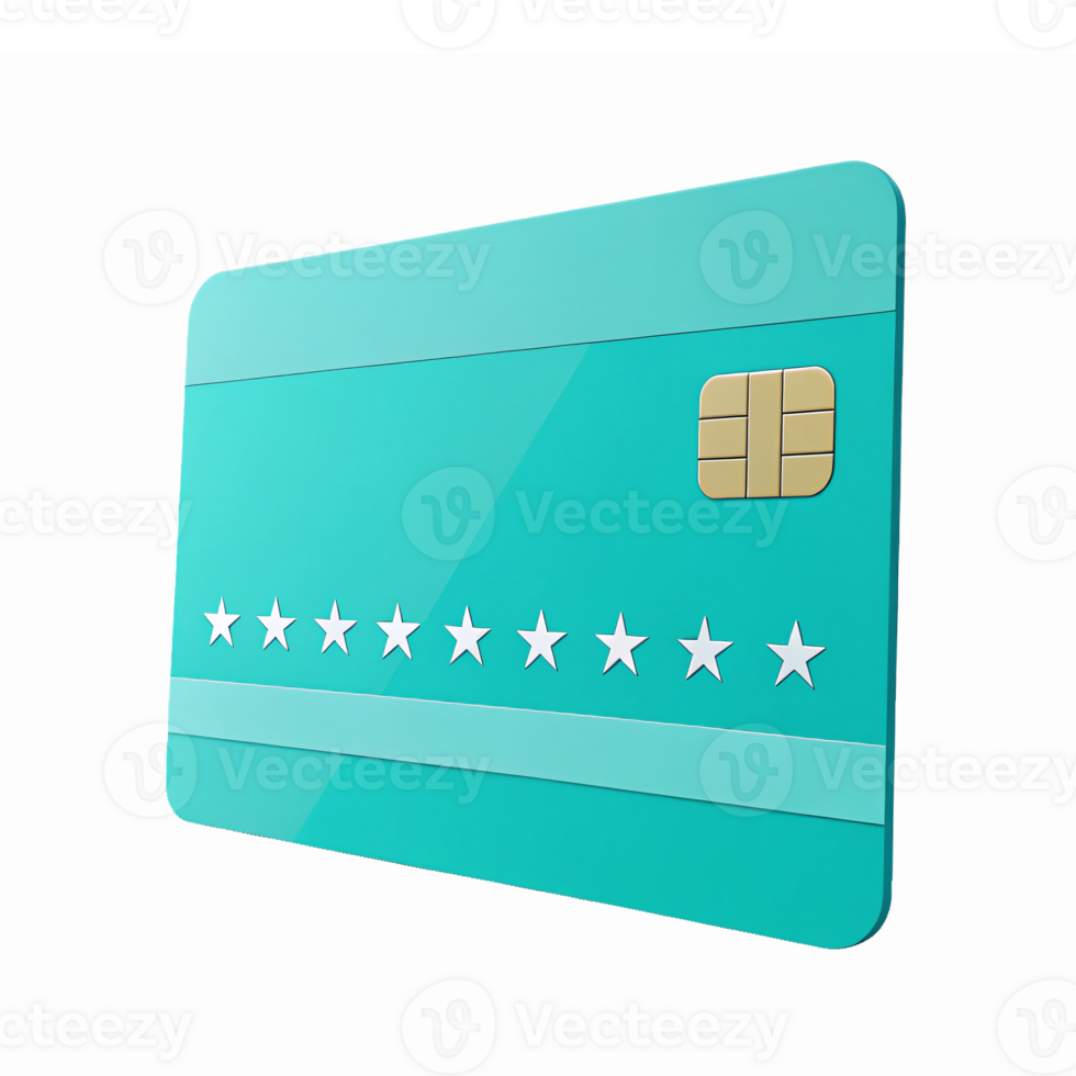 Modern Stylish Credit Card Design in Vibrant Teal Color with Chip and Star Pattern png