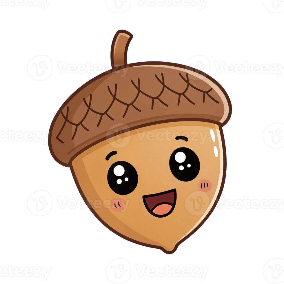 Cute Smiling Acorn Character with Big Eyes and Cheerful Expression on Transparent Background png