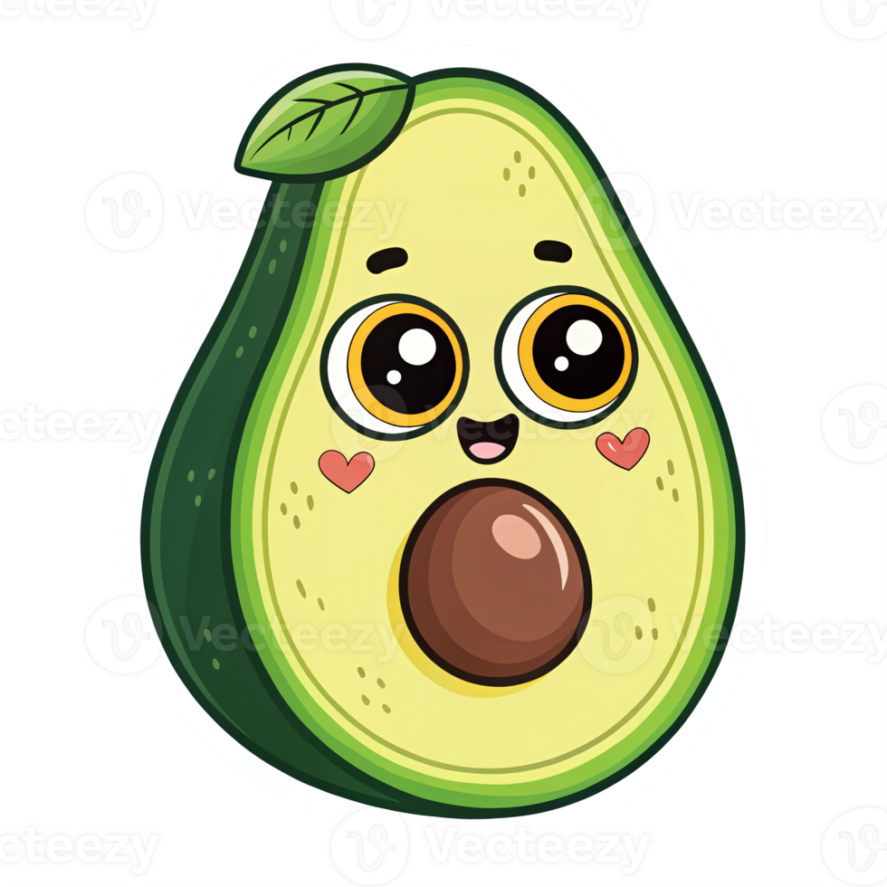 Cute Cartoon Avocado Character with Big Eyes and Happy Expression for Fun Graphics png