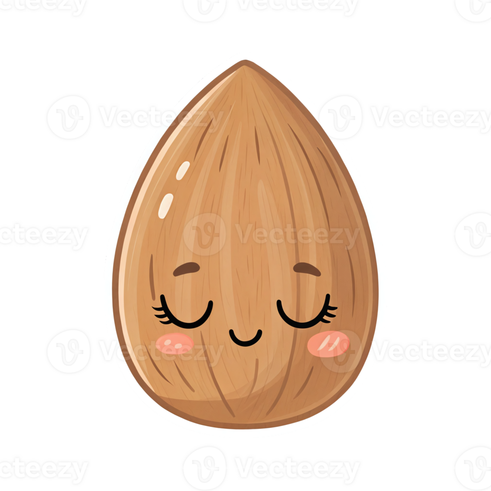 Cute Smiling Almond Character with Happy Expression on Transparent Background png