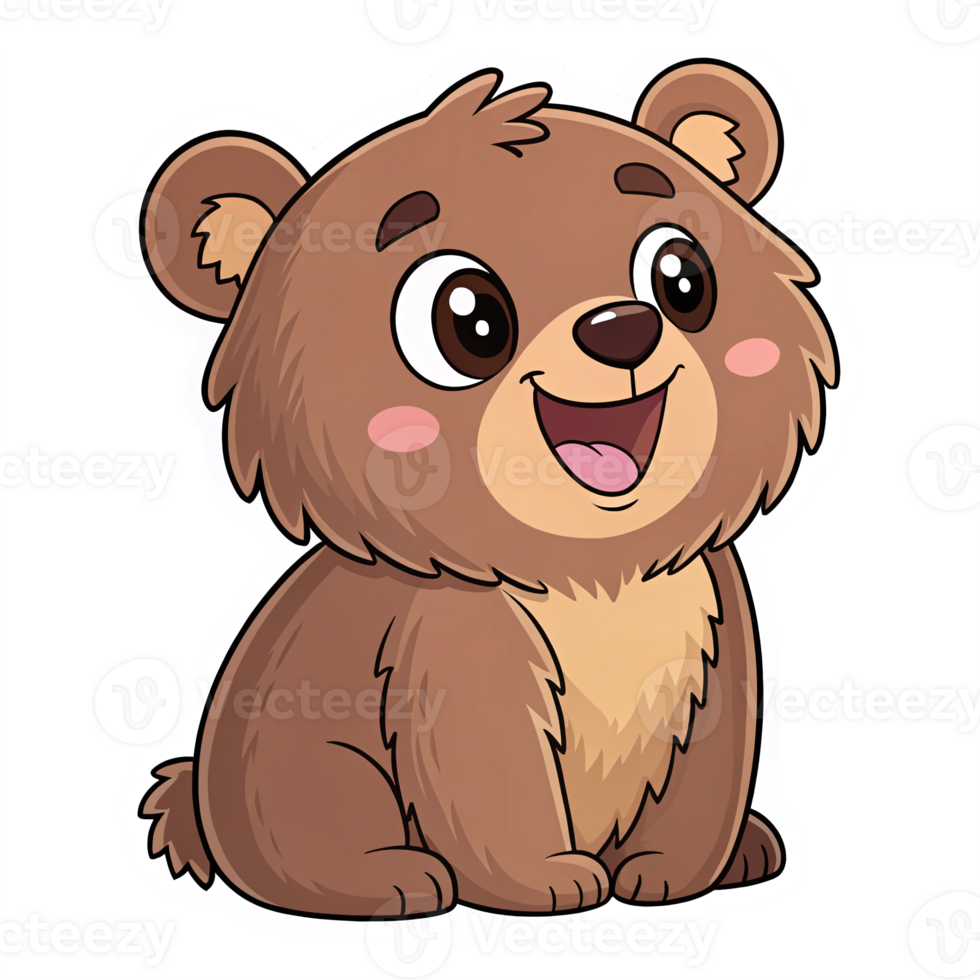 Cute Cartoon Bear Character with Big Eyes and Cheerful Expression on Transparent Background png