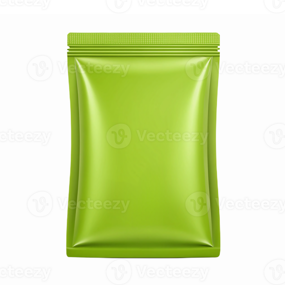 Glossy Green Stand-Up Pouch with Zipper Seal for Packaging Snacks or Beverages png