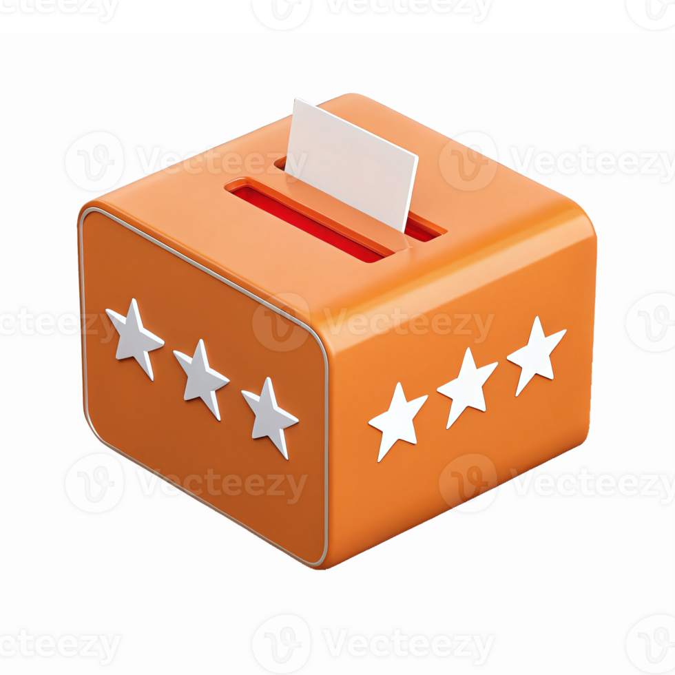 Orange Voting Box with Stars and Paper Slot for Elections and Feedback Collection png