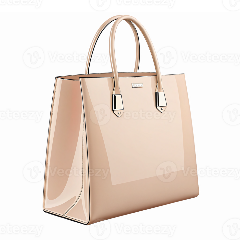 Elegant Glossy Peach Handbag with Stylish Handles on Transparent Background png