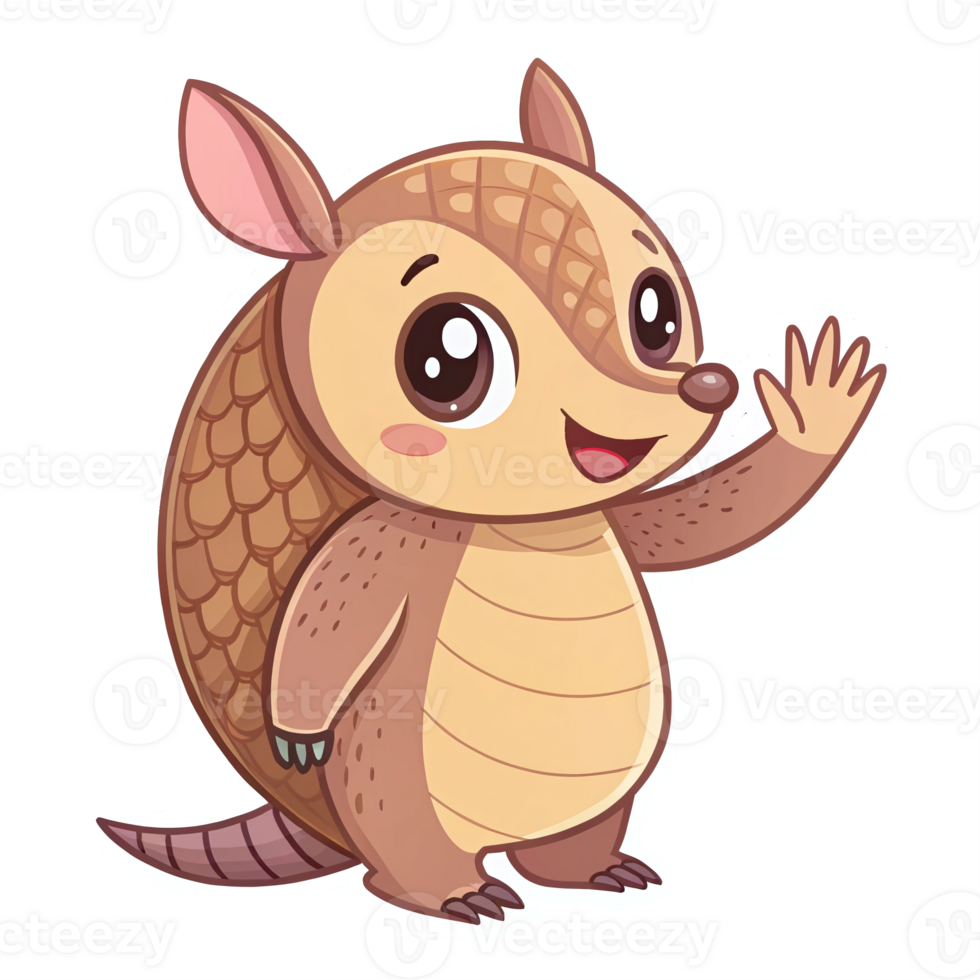 Cute Cartoon Armadillo Character with Friendly Smile and Waving Gesture on Transparent Background png