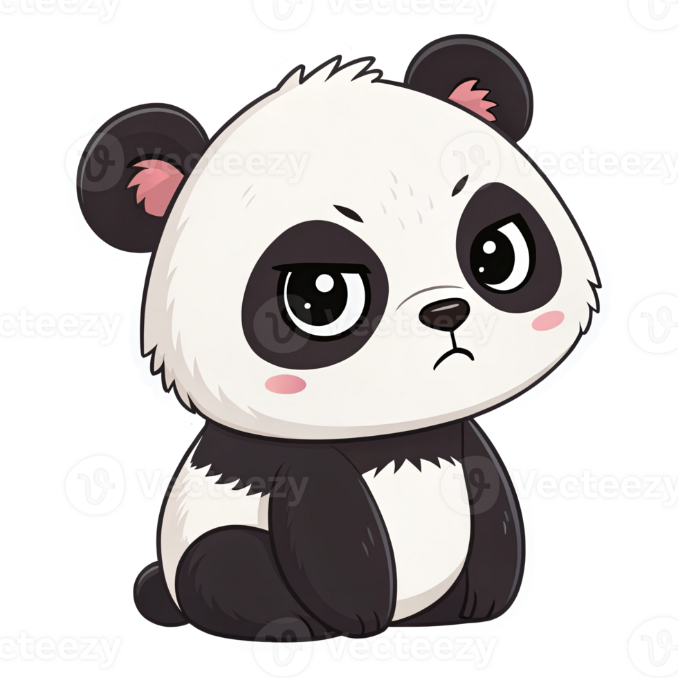 Adorable Cartoon Panda with Grumpy Expression on Transparent Background png