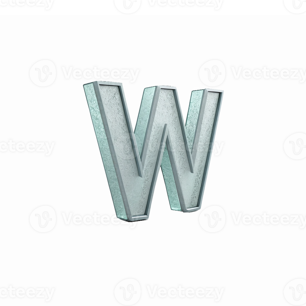Stylized Three-Dimensional Letter W with Reflective Surface in Transparent Background png