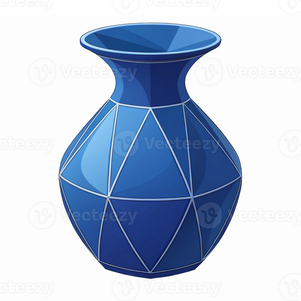 Geometric Blue Vase Design with Faceted Patterns and Transparent Background for Modern Decor png