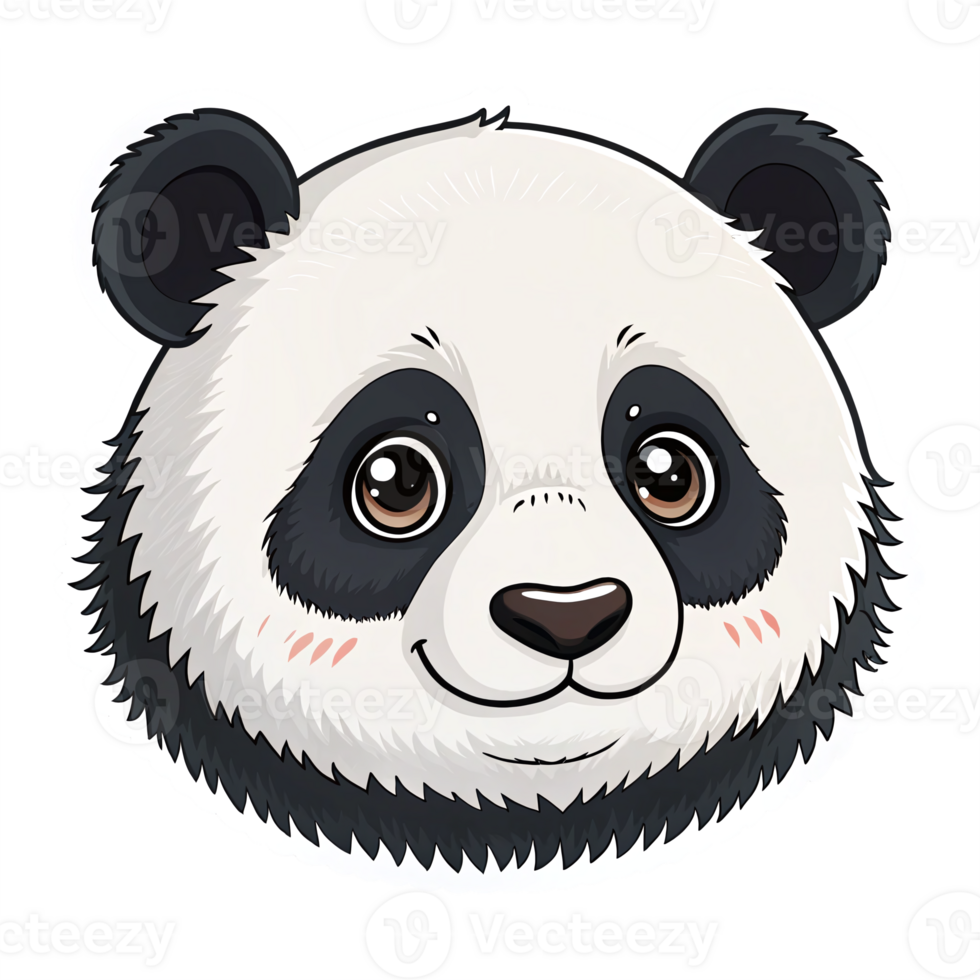 Cute Cartoon Panda Face Illustration with Big Eyes and Soft Features on Transparent Background png