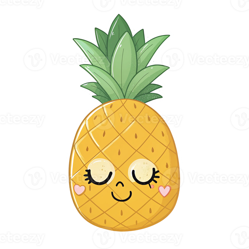 Cute Smiling Pineapple Character with Happy Expression and Green Leaves on Transparent Background png