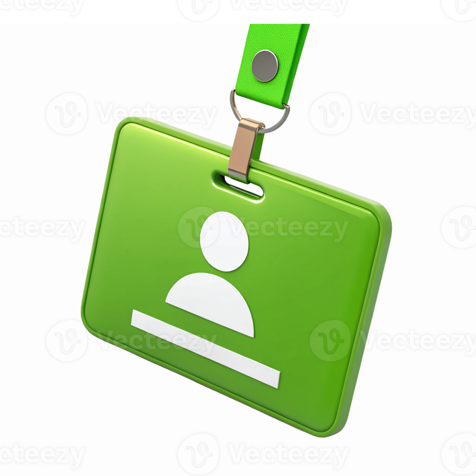 Green ID Badge with Blank Space for Personal Information and Clip Attachment png