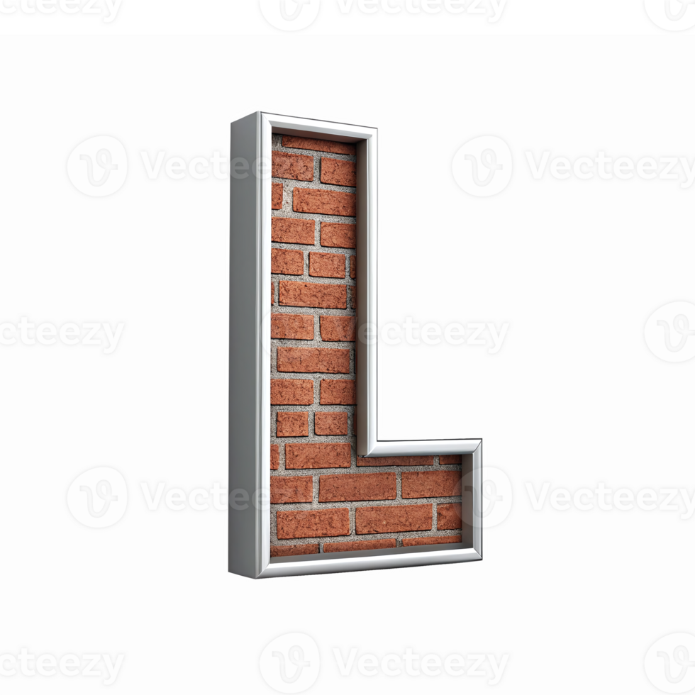 Three Dimensional Letter L Framed with Realistic Brick Texture for Creative Design Projects png