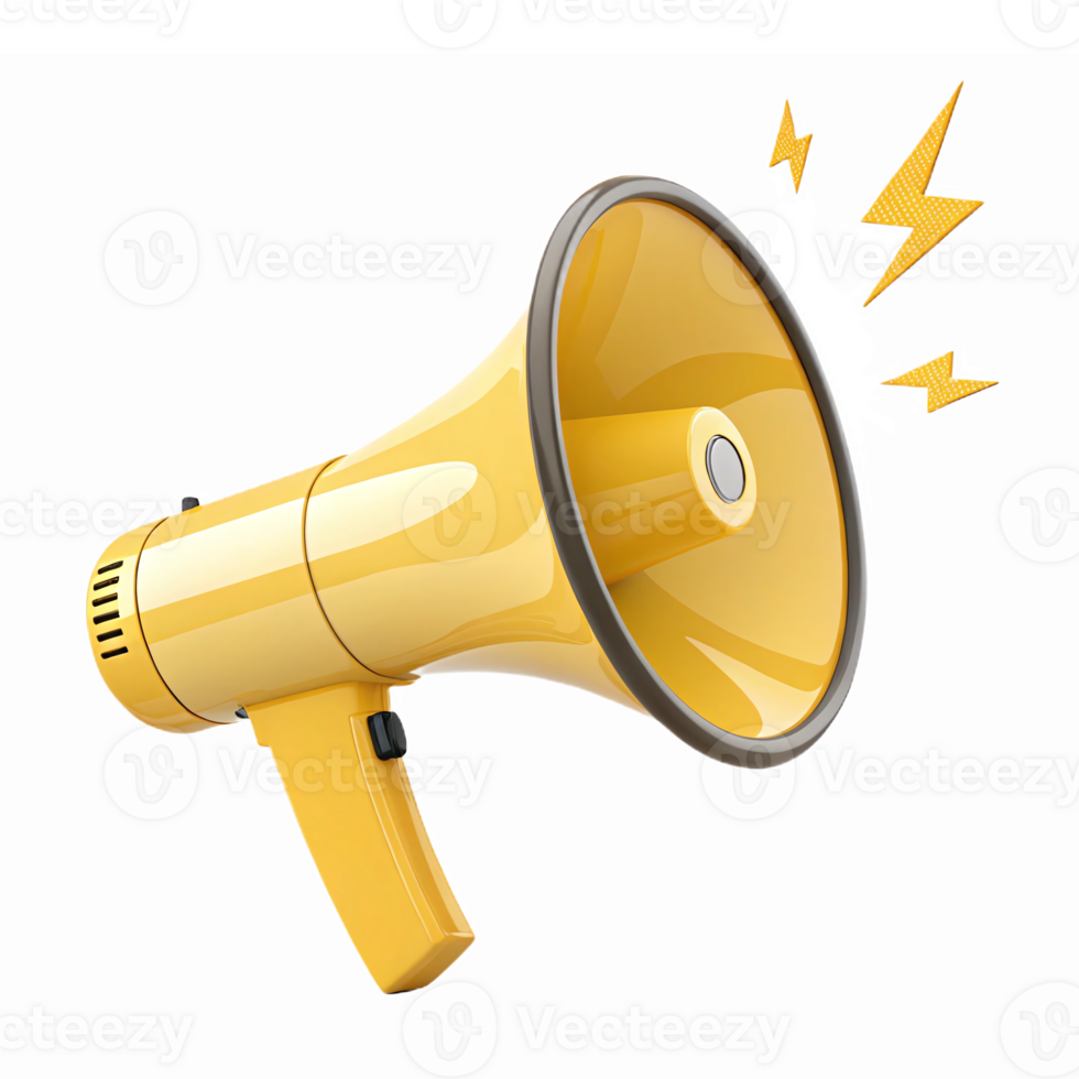 Yellow Megaphone Symbolizing Communication and Announcement with Sound Effects in Transparent Background png