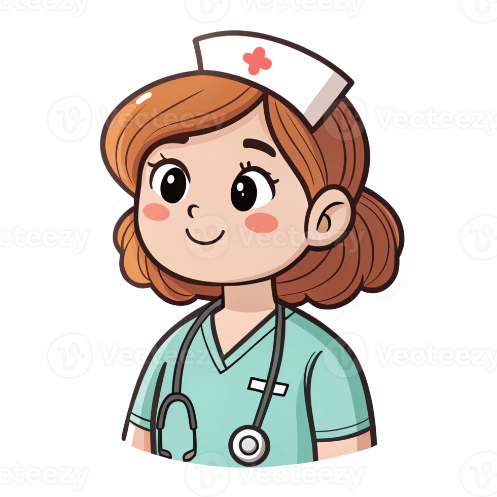 Cute Cartoon Nurse Character with Stethoscope in Scrubs on Transparent Background png