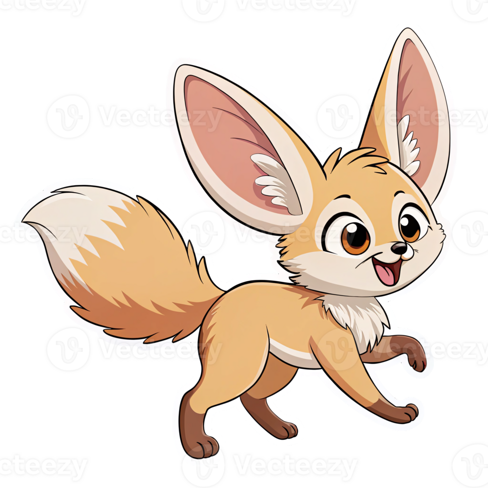 Cute Fennec Fox Character with Big Ears Running on Transparent Background png