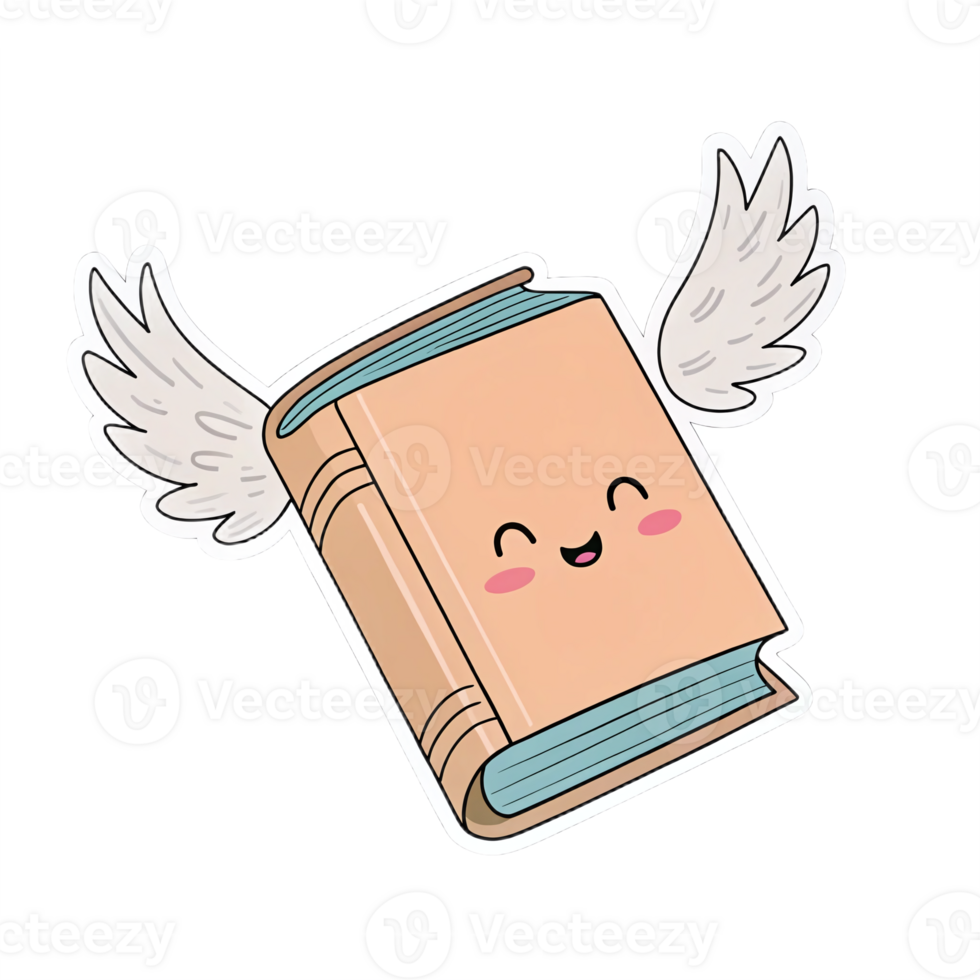 Cute Cartoon Flying Book with Wings Smiling Character Design for Education and Reading Themes png