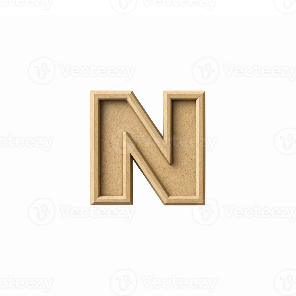 Stylized Wooden Letter N with Layered Texture on Transparent Background for Design Projects png