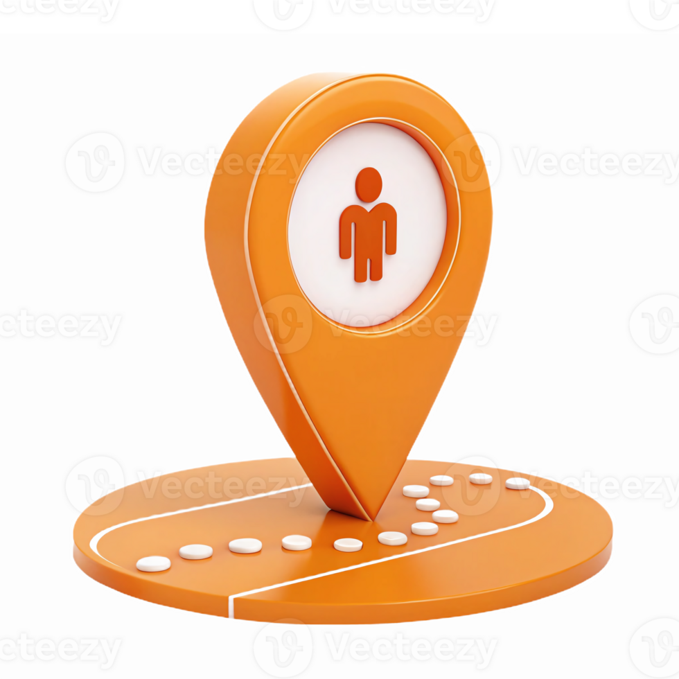 3D Orange Location Pin with Human Figure for Navigation and Mapping Applications png