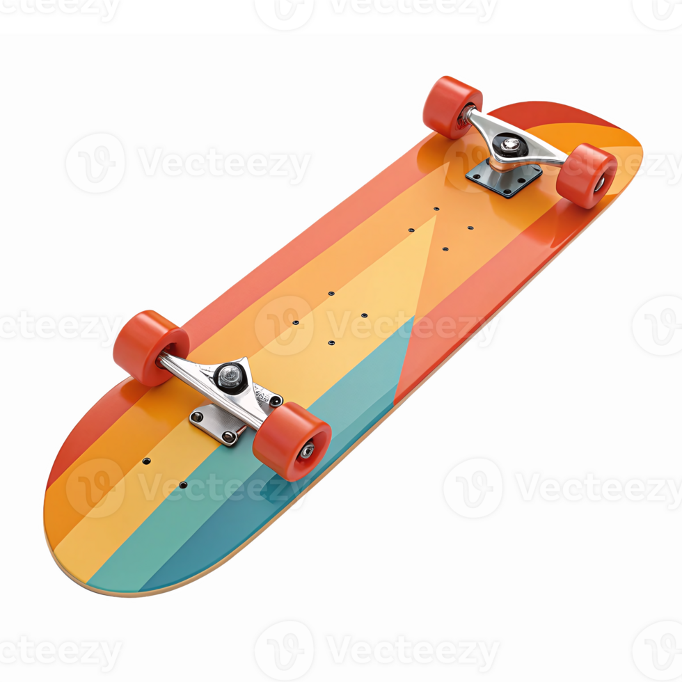 Vibrant Retro Skateboard Design with Colorful Stripes for Youth and Sport Enthusiasts png