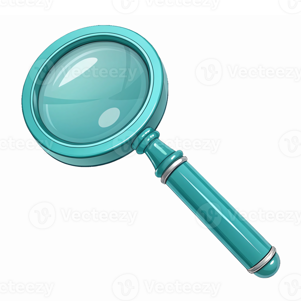 Magnifying Glass in Turquoise Color with Clear Lens and Shine png