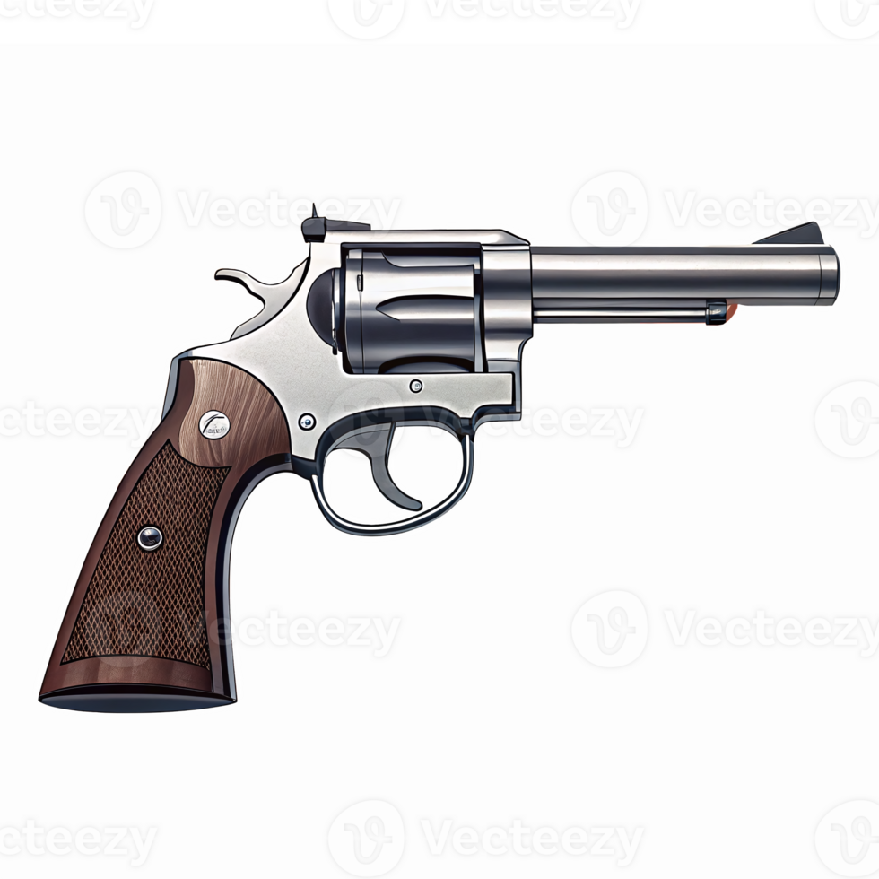 Realistic of a Vintage Revolver with Wood Grip and Metal Finish on Transparent Background png