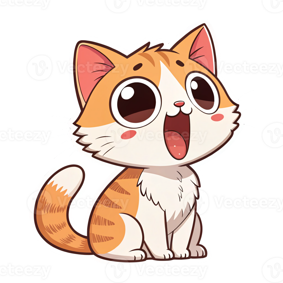 Cute Cartoon Cat Character with Big Eyes and Cheerful Expression on Transparent Background png