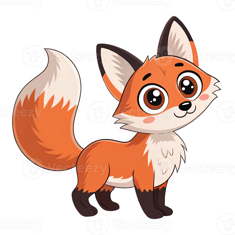 Cute Cartoon Fox Character with Big Eyes and Playful Expression on Transparent Background png
