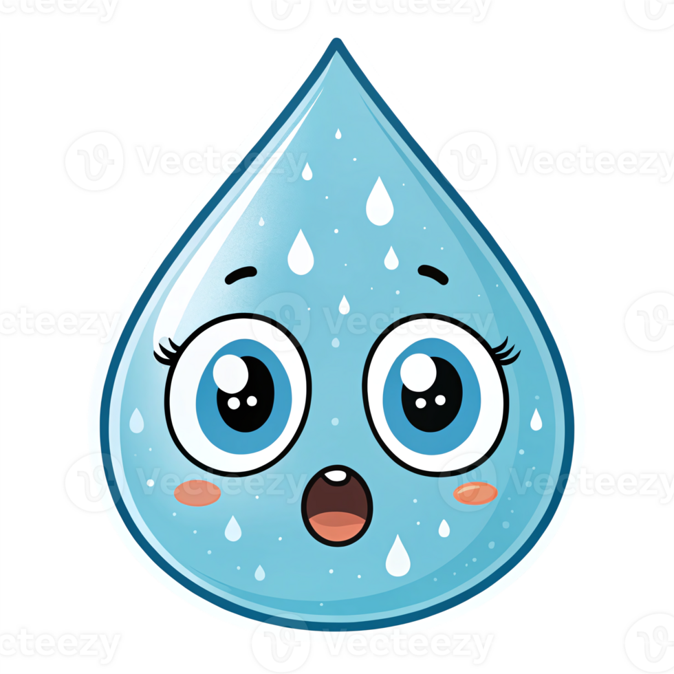 Cute Cartoon Water Drop Character with Big Eyes and Cheerful Expression on Transparent Background png