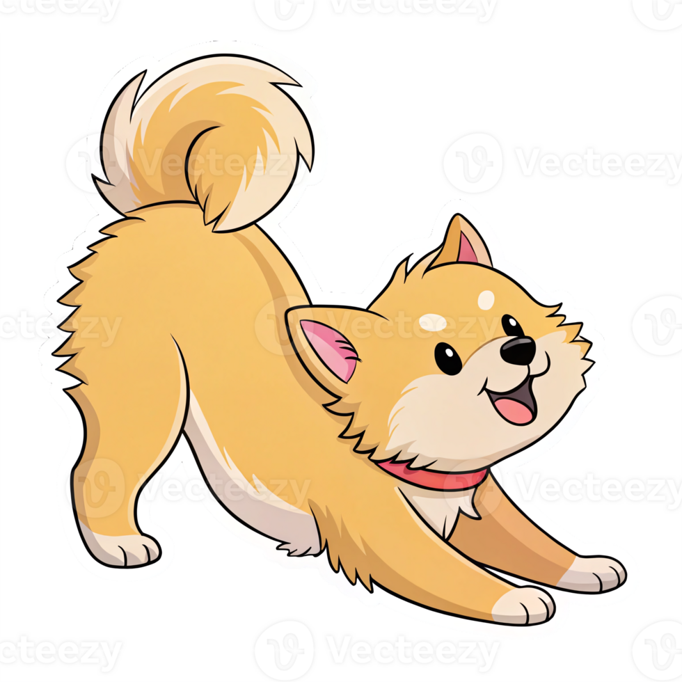 Playful Cartoon Shiba Inu Dog Stretching with Happy Expression on Transparent Background png