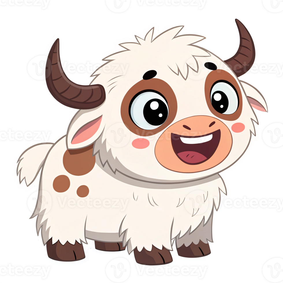 Cute Cartoon Goat Character with Big Eyes and Happy Expression on Transparent Background png