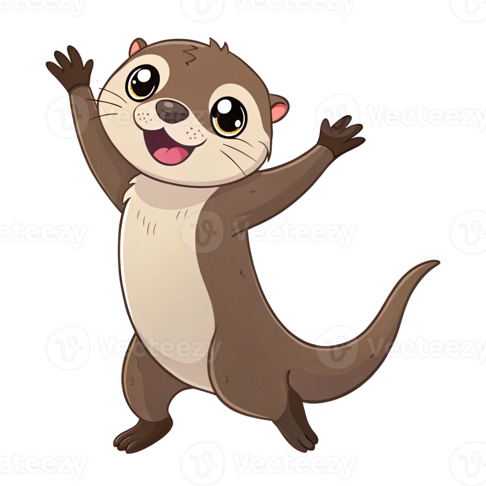 Cheerful Cartoon Otter Character with Outstretched Arms Happy Expression Fun Transparent Background png