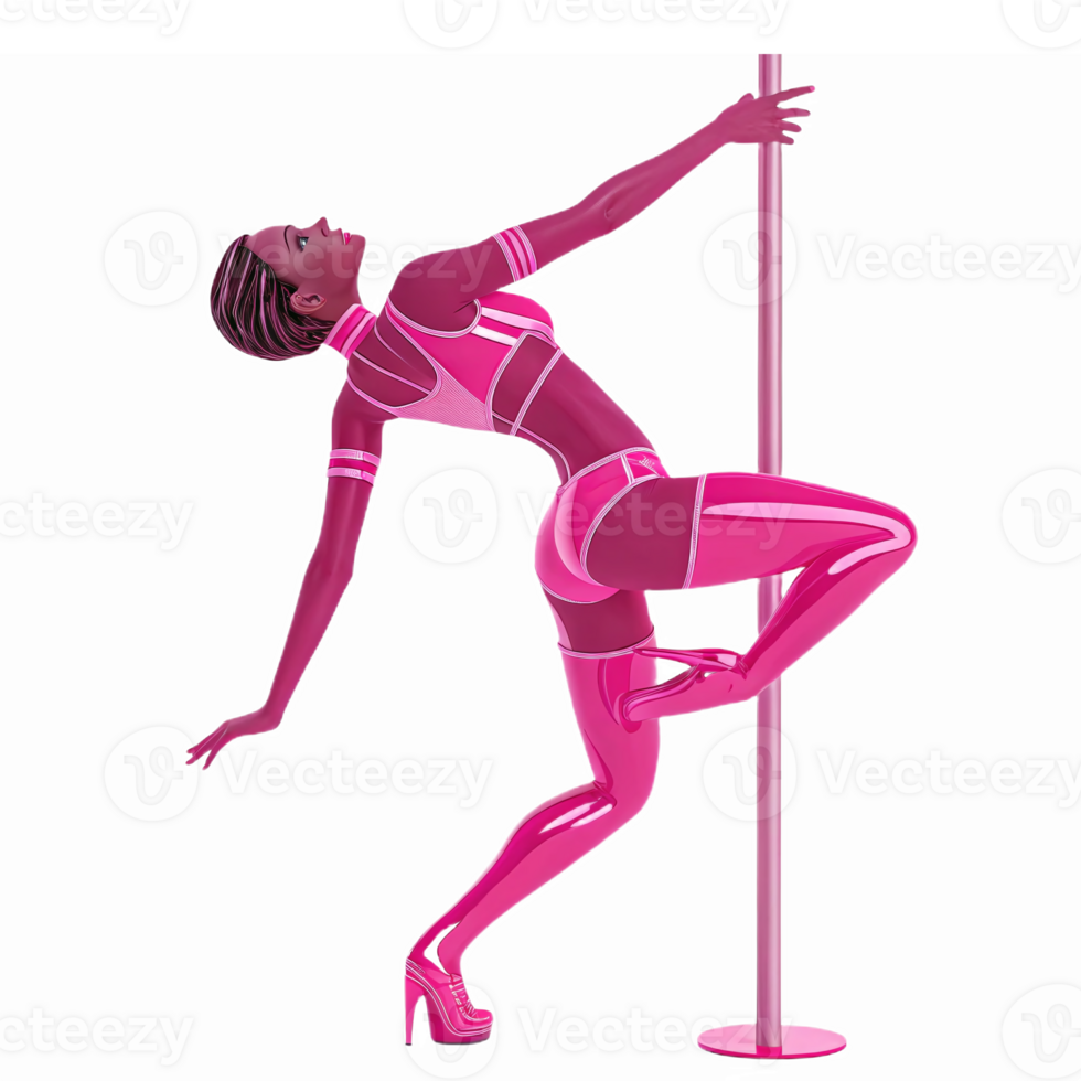 Stylish Pink Dancer Performing at a Pole with Dynamic Pose and Sleek Attire for Dance Projects png