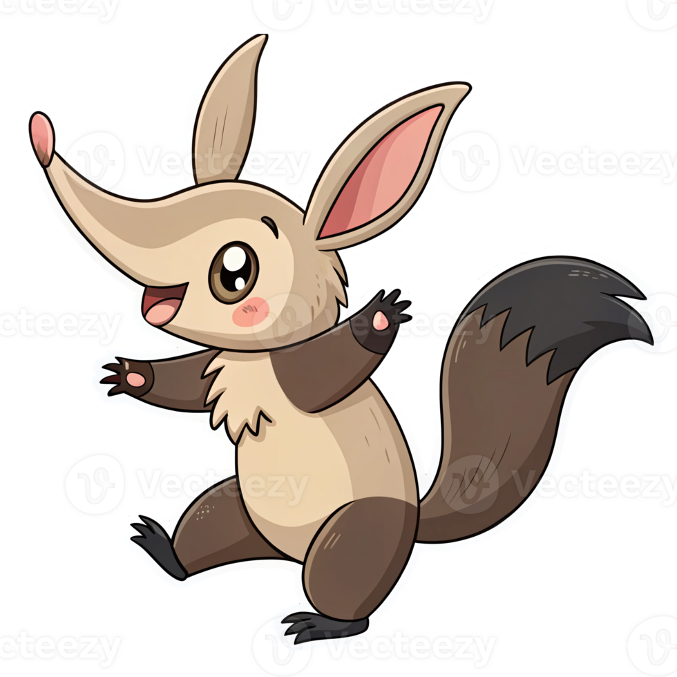 Playful Cartoon Animal Character with Big Ears and Bushy Tail on Transparent Background png