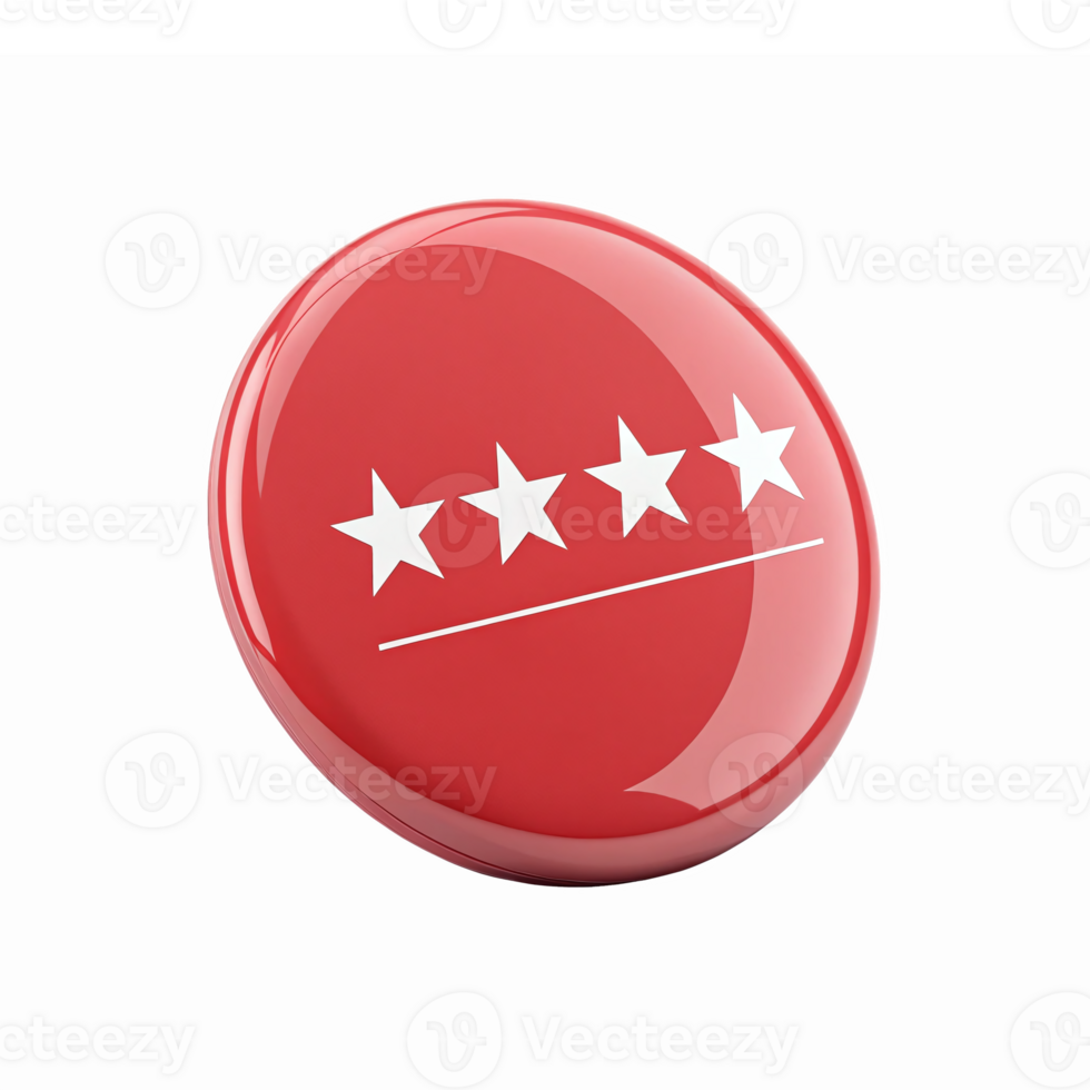 Red Badge with Four White Stars and a Horizontal Line for Recognition and Rating Applications png