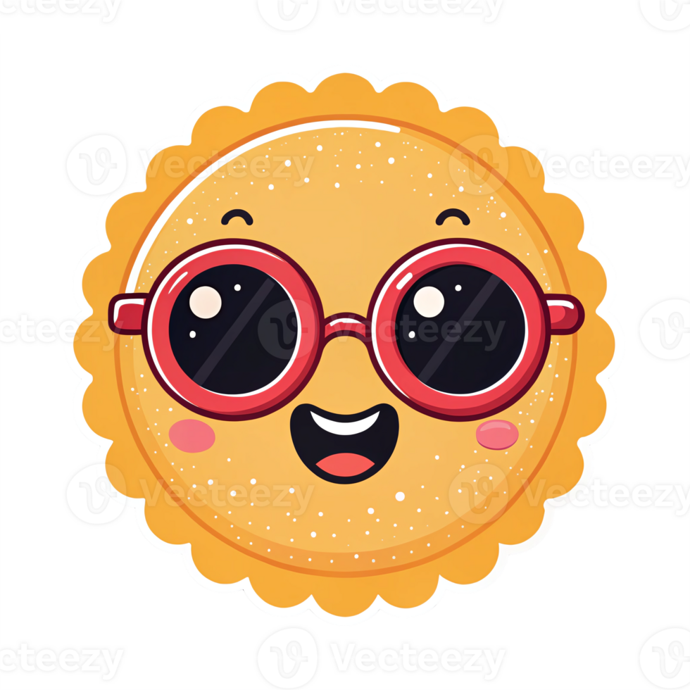 Cute Cartoon Cookie Character with Sunglasses Smiling Happy Expression Transparent Background png