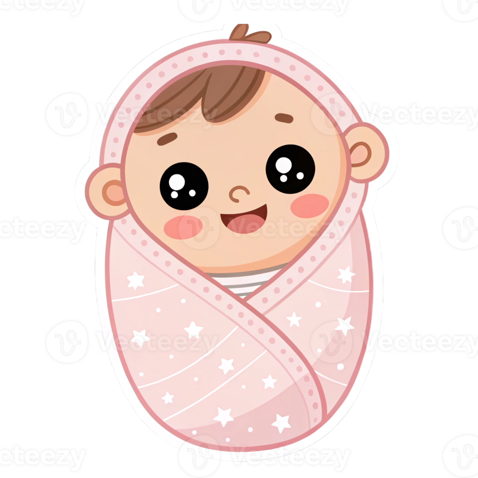 Cute Happy Baby Wrapped in Pink Blanket with Stars Smiling Child Transparent Background png