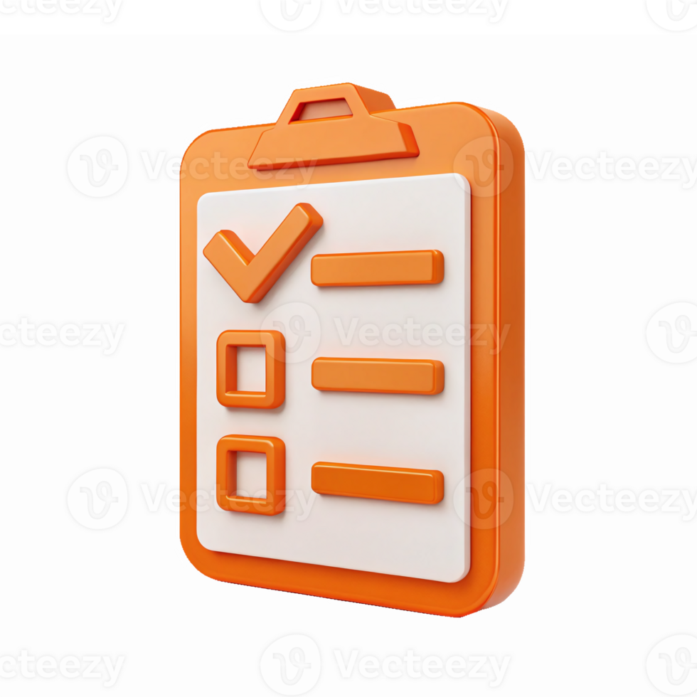 3D Orange Clipboard with Checkmark and Checkbox Illustration for Task Management png