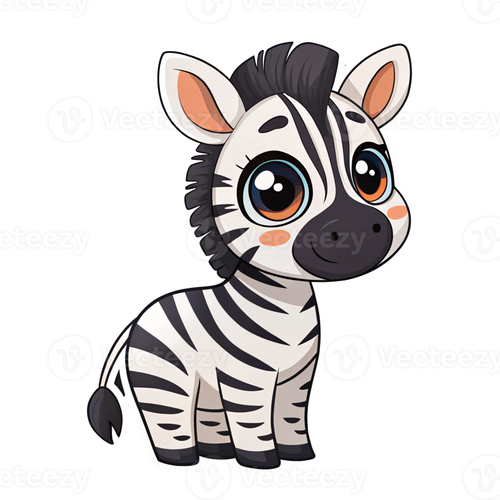 Adorable Cartoon Zebra Character with Big Eyes and Playful Expression on Transparent Background png