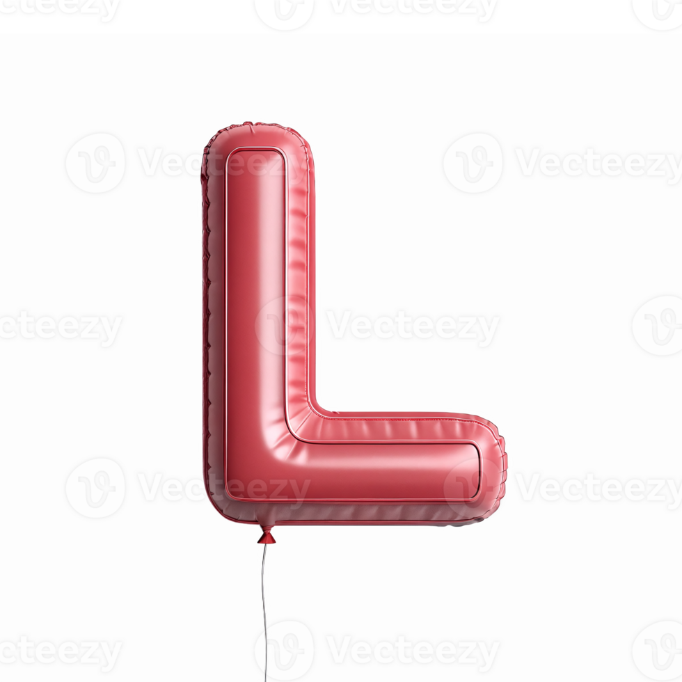Red Balloon Letter L 3D Design with Transparent Background for Celebrations Events and Parties png