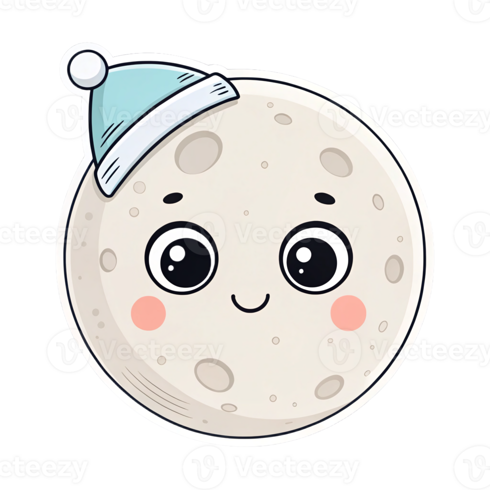 Cute Cartoon Moon Character with Adorable Expression and Winter Hat on Transparent Background png
