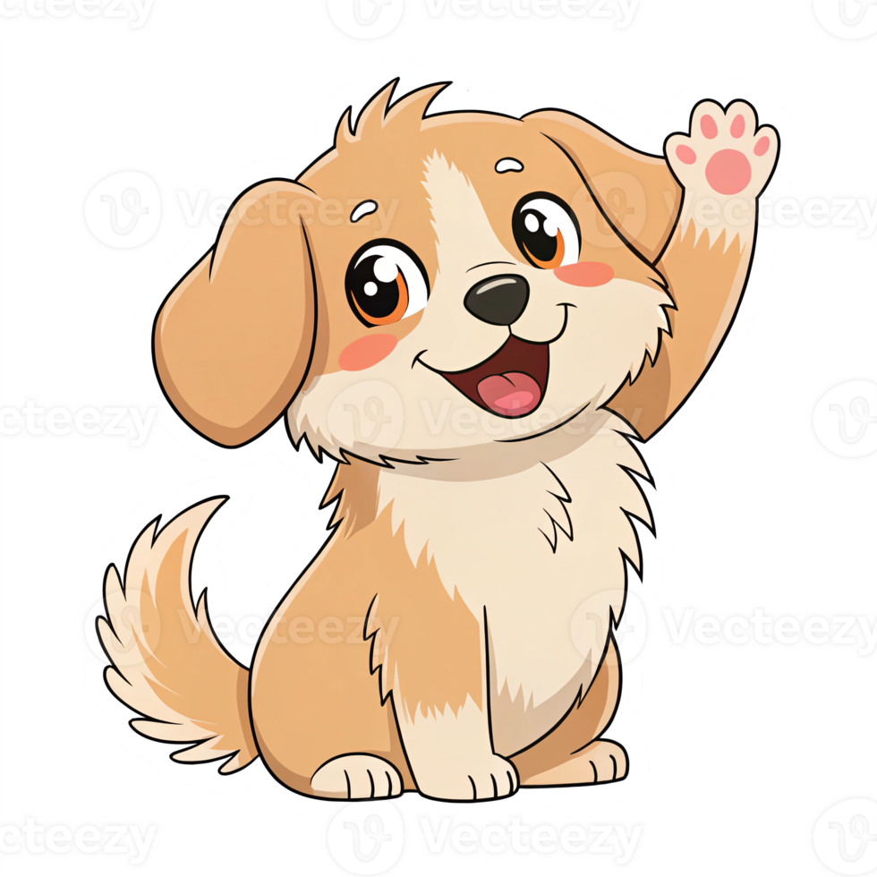 Cute Cartoon Puppy Waving Friendly Dog Character with Transparent Background for Kids Designs png