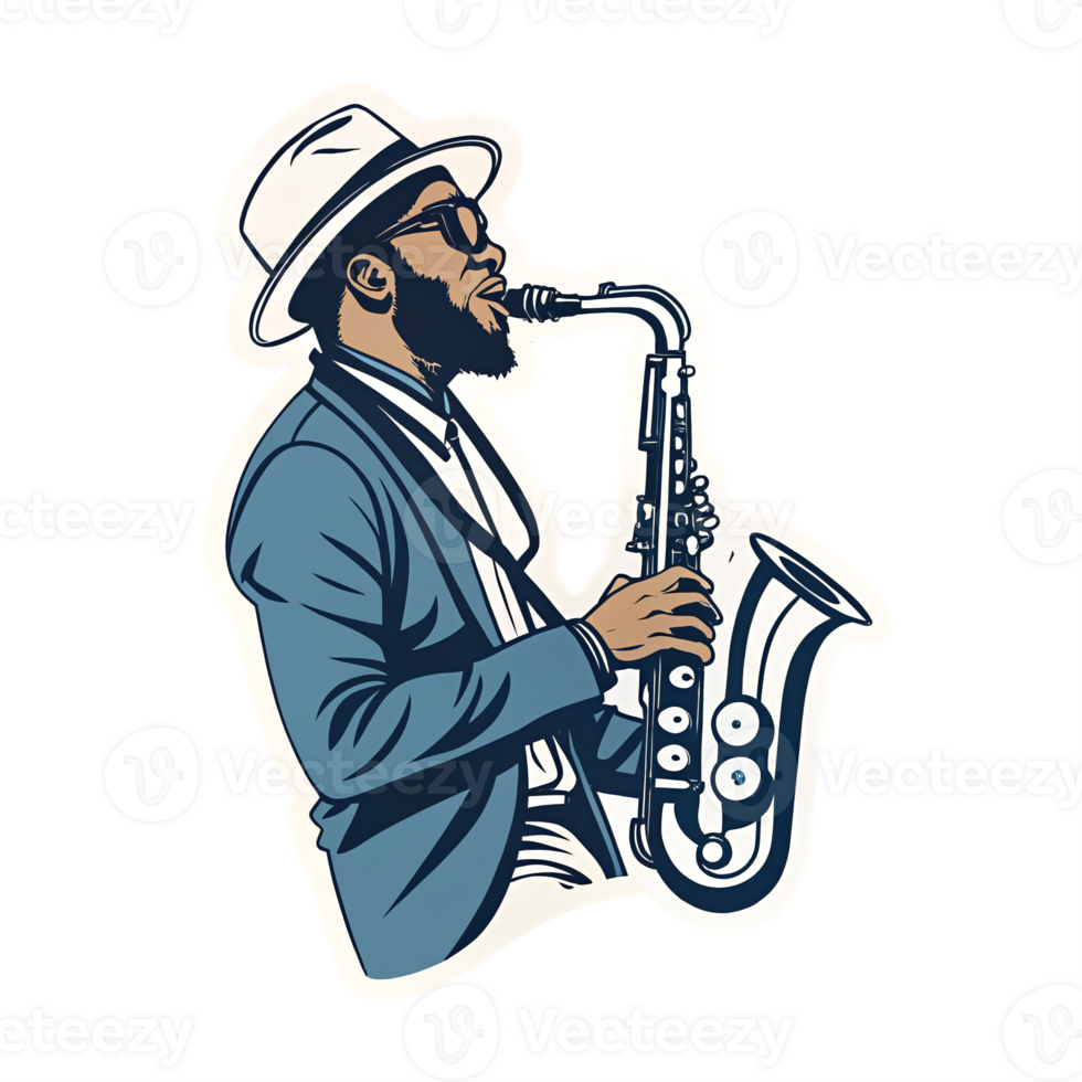 Saxophonist in Stylish Outfit Playing Jazz Music with Passion and Energy png