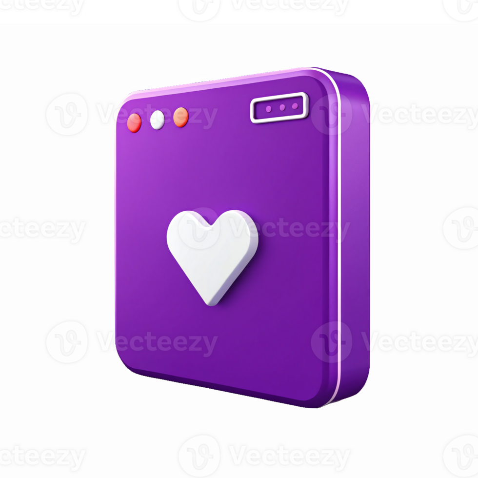 Purple Heart 3D with Transparent Background for Digital Applications png