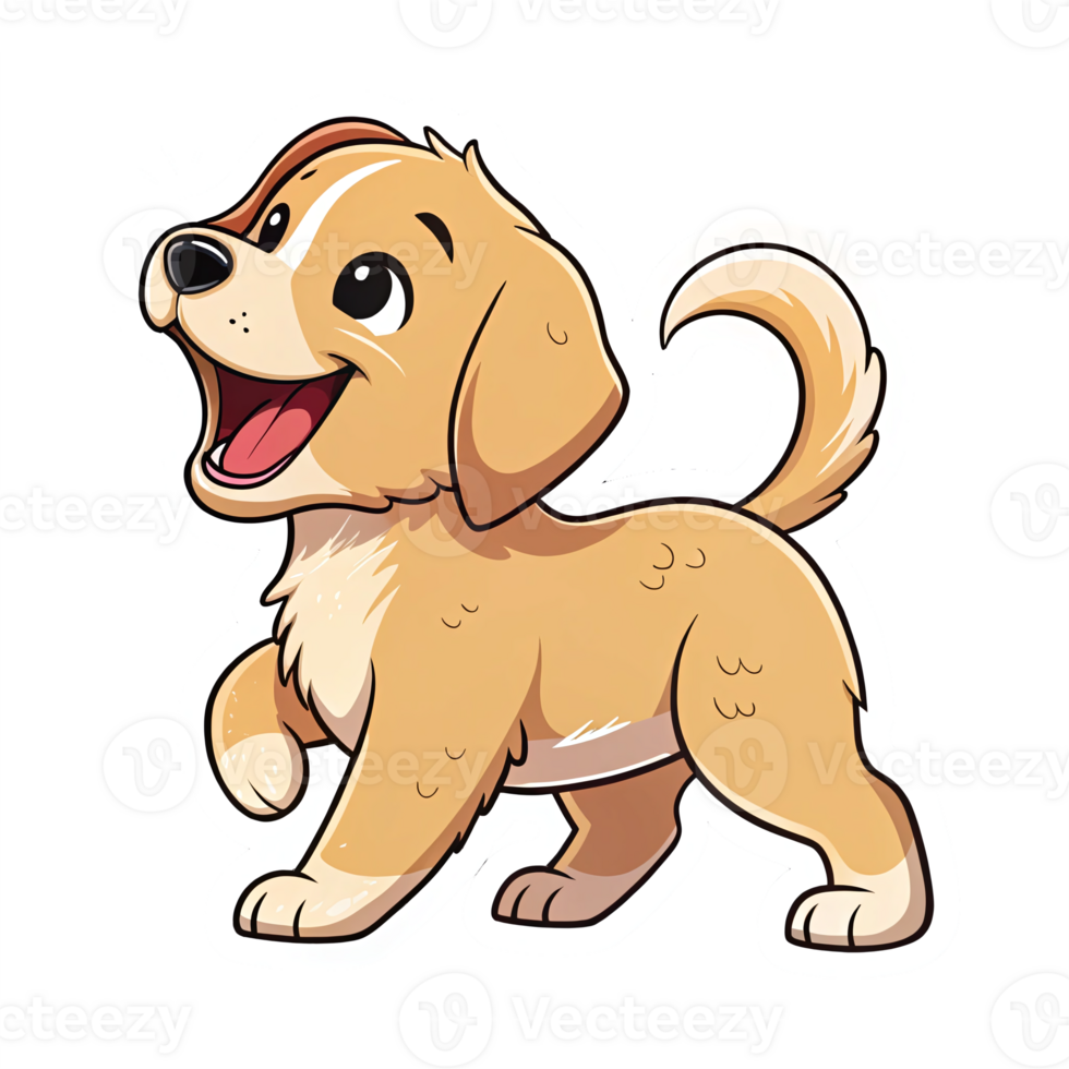 Happy Playful Puppy Character with Open Mouth and Wagging Tail Illustration on Transparent Background png