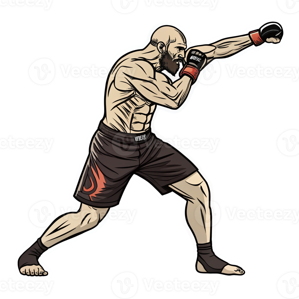 Dynamic MMA Fighter Silhouette Punching in Fitness Action Pose with Transparent Background png