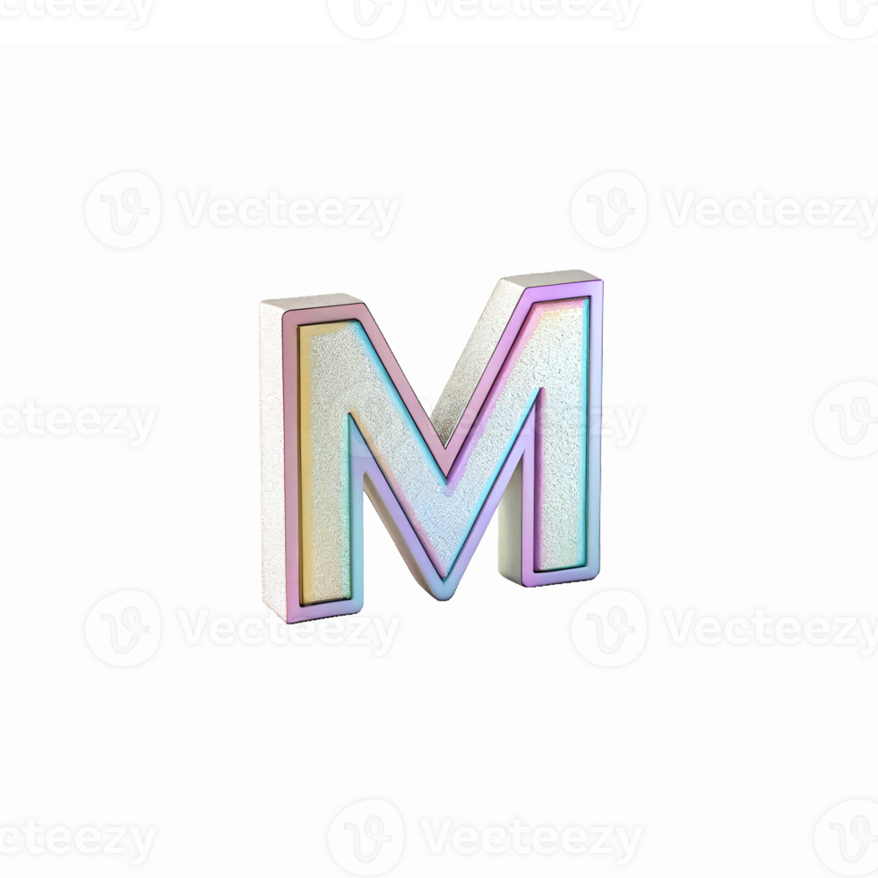 Stylish Three-Dimensional Letter M with Rainbow Effect on Transparent Background png