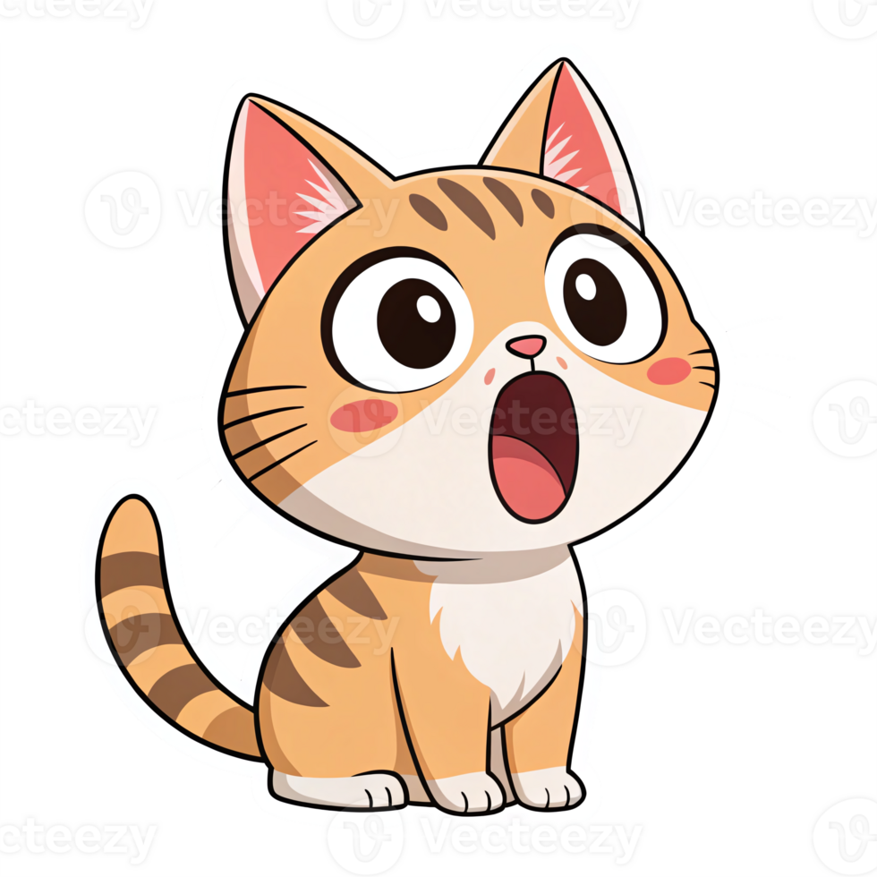 Surprised Cartoon Cat Character with Big Eyes and Playful Expression on Transparent Background png