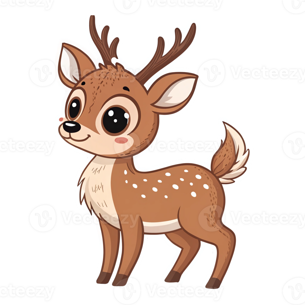 Cute Cartoon Deer Character with Antlers and Spotty Coat on Transparent Background png