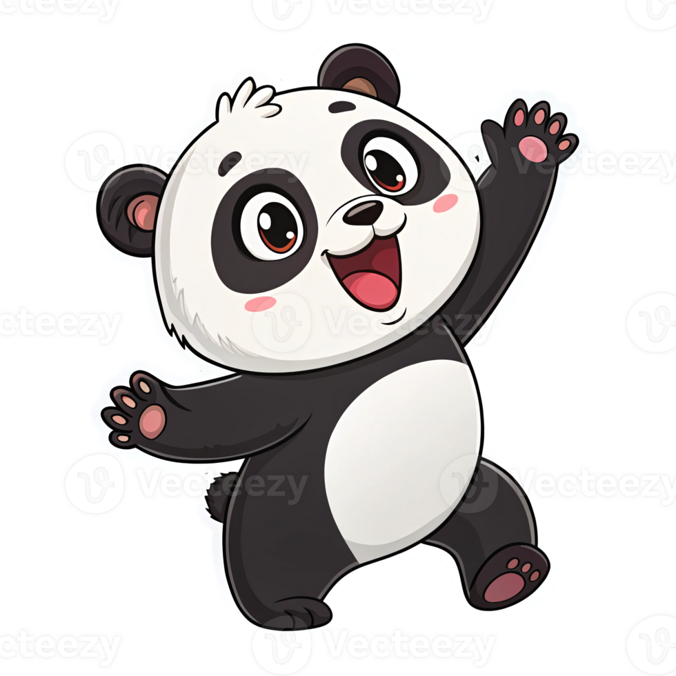 Happy Cartoon Panda Character with Playful Expression on Transparent Background png